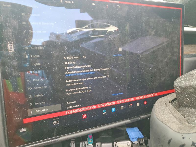 2021 Tesla Model s VIN 5YJSA1E5XMF434160 COPART salvage auction — PARTIAL REPAIR, Fl - Cert Of Title Slvg Rebuildable, sold $11,100 on 2026-09-03 (photo 9)