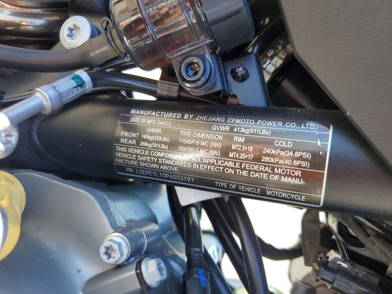 2023 Cf moto Ibex 800 s VIN LCEPEYL10P6003197 COPART salvage auction — FRONT END, CA - SALVAGE CERTIFICATE, sold $600 on 2026-07-30 (photo 9)