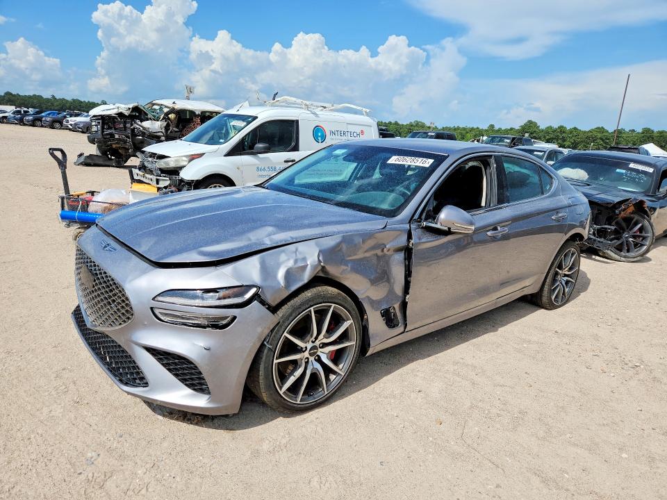 2025 Genesis G70 VIN KMTG34SC2SU158910 COPART salvage auction — FRONT END, Fl - Certificate Of Title (P), sold $8,600 on 2026-07-29 (photo 1)