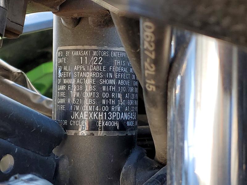 2023 Kawasaki VIN JKAEXKH13PDAN6458 COPART salvage auction — FRONT END, Pa - Certificate Of Salvage, sold $325 on 2026-07-30 (photo 9)