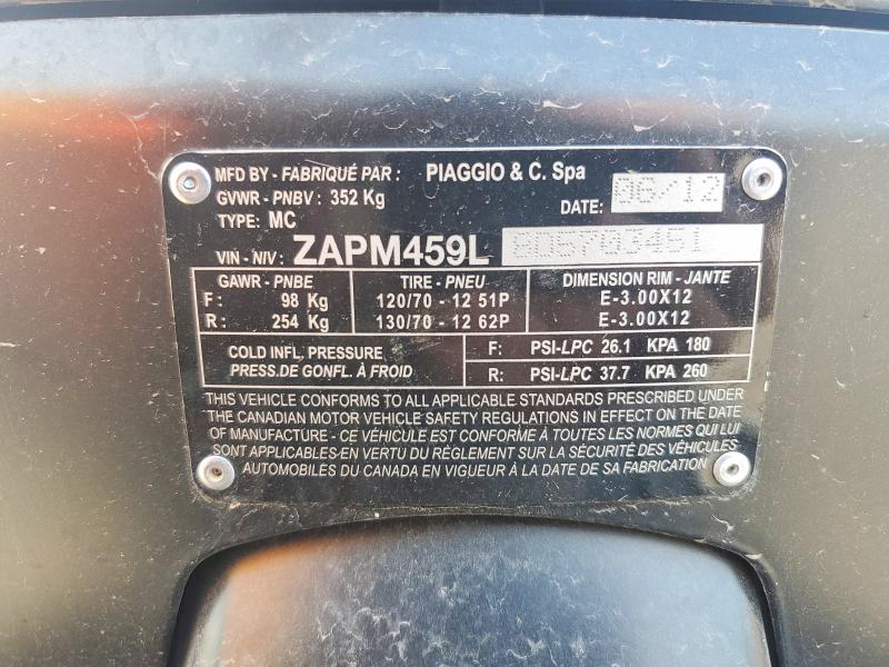 2013 Vespa Gts VIN ZAPM459L8D5703451 COPART salvage auction — FRONT END, Qc - Gravement Accidente, sold $900 on 2026-08-04 (photo 9)