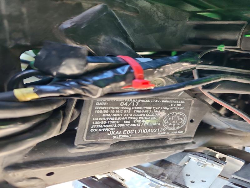 2017 Kawasaki VIN JKALE8C17HDA03139 COPART salvage auction — FRONT END, On - Permit No Brand - Unfit, sold $300 on 2026-07-23 (photo 9)