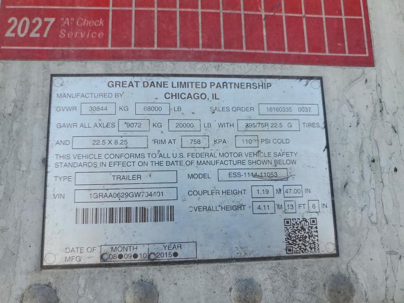 2016 Great dane Unknown VIN 1GRAA0629GW704401 COPART salvage auction — REAR END, GA - CERT OF TITLE-SALVAGE, sold $5,800 on 2026-09-17 (photo 8)