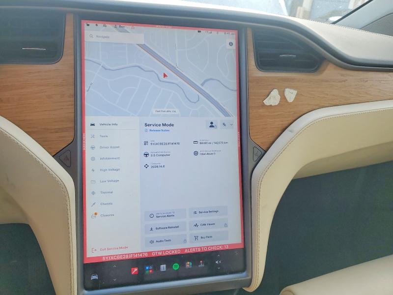 2018 Tesla Model x VIN 5YJXCBE28JF141476 COPART salvage auction — FRONT END, CA - SALVAGE CERTIFICATE, sold $4,600 on 2026-07-21 (photo 9)