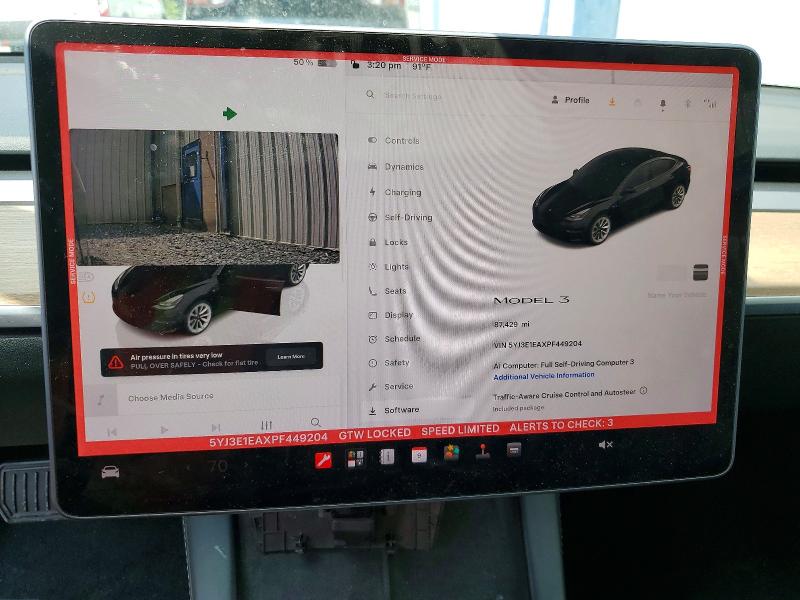 2023 Tesla Model 3 VIN 5YJ3E1EAXPF449204 COPART salvage auction — FRONT END, Va - Certificate Of Title, sold $12,800 on 2026-07-22 (photo 9)