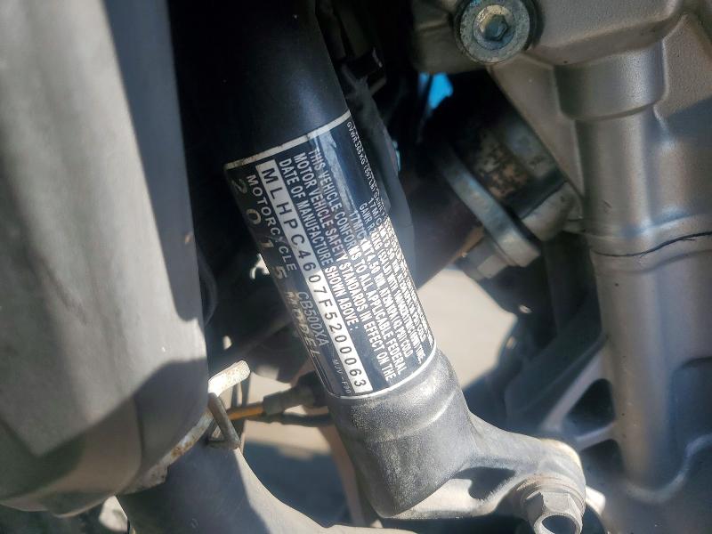 2015 Honda Cb VIN MLHPC4607F5200063 COPART salvage auction — FRONT END, Ca - Salvage Certificate, sold $675 on 2026-07-16 (photo 9)