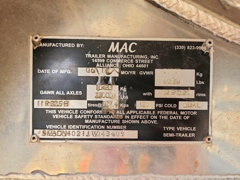 2018 Mac Trailer VIN 5MADN4021JW043409 COPART salvage auction — ALL OVER, IL - SALVAGE CERTIFICATE, sold $5,900 on 2026-09-24 (photo 8)