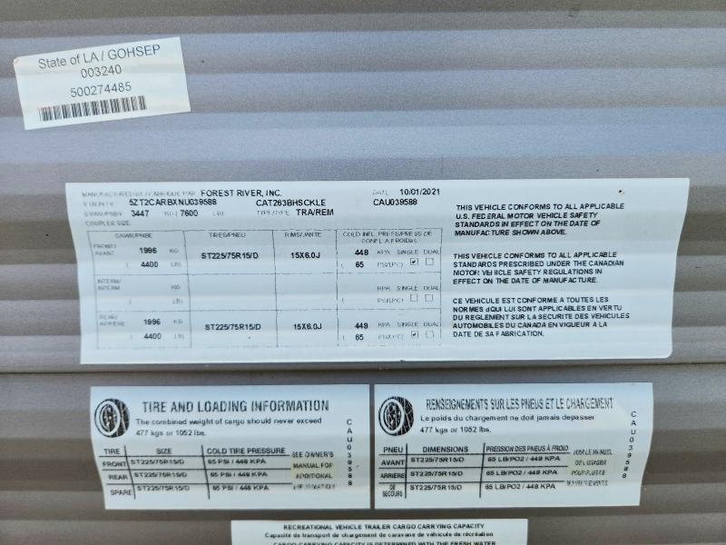 2022 Forester river VIN 5ZT2CARBXNU039588 COPART salvage auction — ROOF, FL - CERTIFICATE OF DESTRUCTION, sold $4,050 on 2026-08-20 (photo 9)