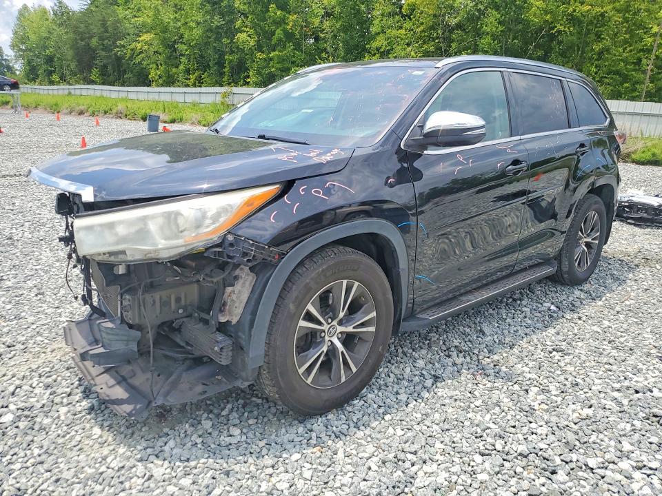 2016 Toyota Highlander VIN 5TDJKRFH8GS310288 COPART salvage auction — FRONT END, Nc - Salvage Certificate Of Title, sold $8,900 on 2026-07-22 (photo 1)