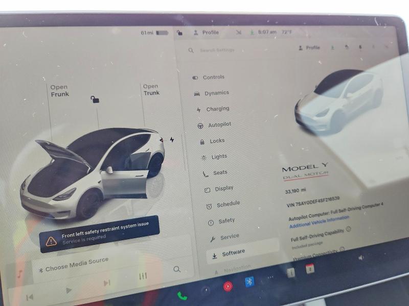 2025 Tesla Model y VIN 7SAYGDEF4SF216539 COPART salvage auction — FRONT END, Salvage Title, sold $15,200 on 2026-07-13 (photo 9)