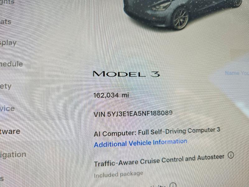 2022 Tesla Model 3 VIN 5YJ3E1EA5NF188089 COPART salvage auction — MECHANICAL, Fl - Certificate Of Title, sold $5,500 on 2026-07-15 (photo 9)