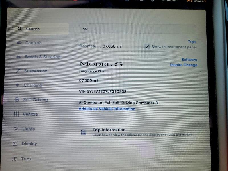 2020 Tesla Model s VIN 5YJSA1E27LF390333 COPART salvage auction — REAR END, Ny - Mv-907A Salvage Certificate, sold $8,800 on 2026-08-31 (photo 9)