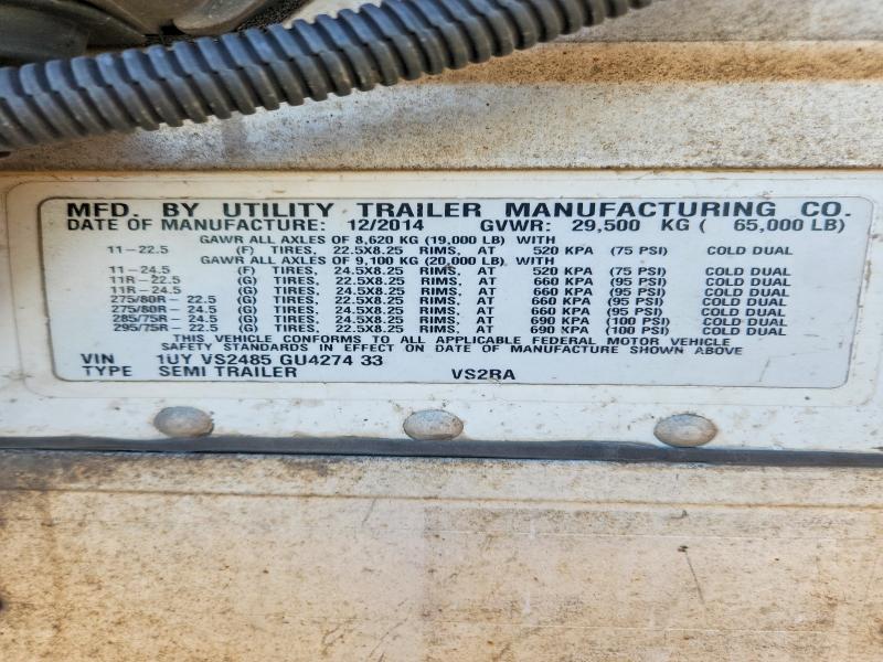 2016 Utility trailer VIN 1UYVS2485GU427433 COPART salvage auction — SIDE, IL - DIS/DLR/EXP ONLY CLEAN TITLE (P), sold $1,250 on 2026-09-08 (photo 8)
