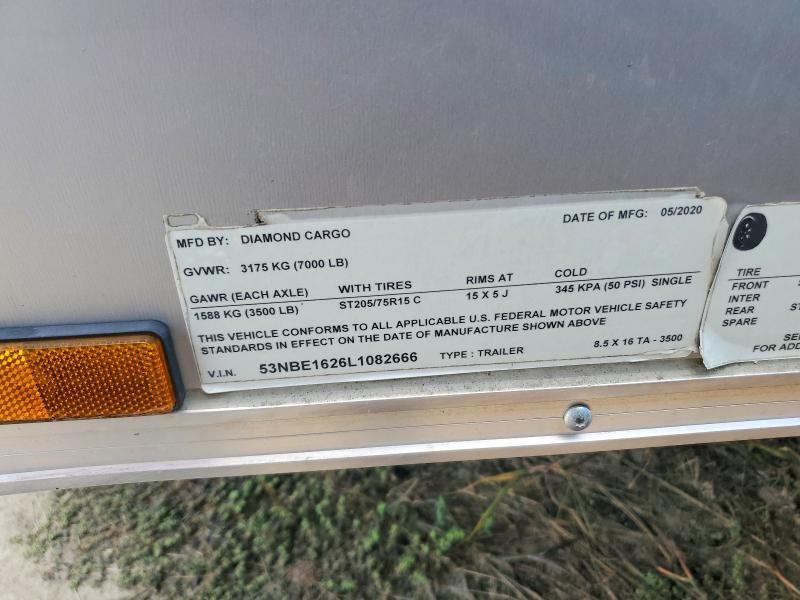 2020 Diamond cargo Trailer VIN 53NBE1626L1082666 COPART salvage auction — MINOR DENT/SCRATCHES, GA - CERTIFICATE OF TITLE, sold $1,800 on 2026-09-10 (photo 8)