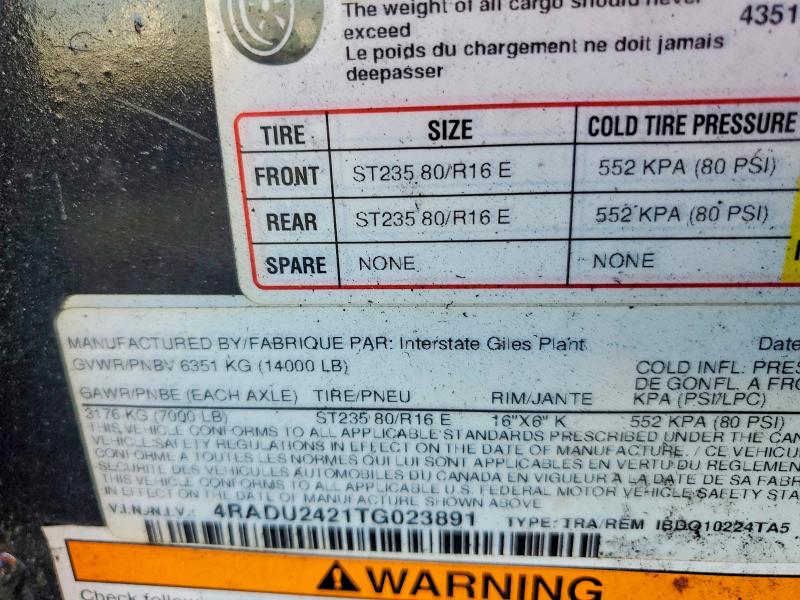 2026 Interstate Unknown VIN 4RADU2421TG023891 COPART salvage auction — NORMAL WEAR, TN - CERTIFICATE OF TITLE (P), sold $2,050 on 2026-10-08 (photo 8)