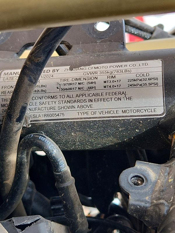 2024 Cf moto 450ss VIN LCEPESLA1R6005475 COPART salvage auction — FRONT END, ID - SALVAGE CERTIFICATE OF TITLE, sold $4 on 2026-09-10 (photo 8)
