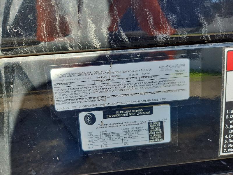 2026 Load trail Dump trailer VIN 4ZEDT1226T2365946 COPART salvage auction — MINOR DENT/SCRATCHES, TN - CERTIFICATE OF TITLE (P), sold $2,850 on 2026-09-09 (photo 8)