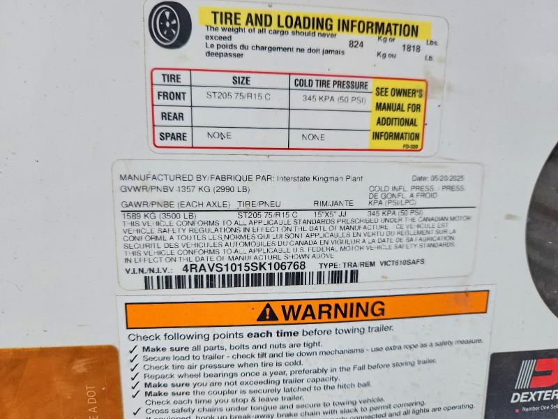 2025 Interstate Unknown VIN 4RAVS1015SK106768 COPART salvage auction — MINOR DENT/SCRATCHES, TN - CERTIFICATE OF TITLE (P), sold $1,300 on 2026-10-07 (photo 8)