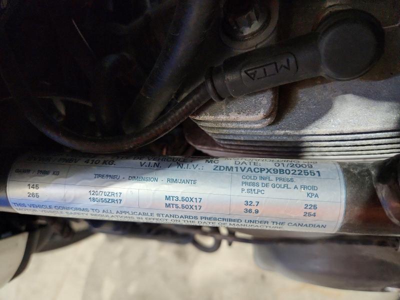 2009 Ducati Multistrada VIN ZDM1VACPX9B022551 COPART salvage auction — FRONT END, On - Permit No Brand - Unfit, sold $2,050 on 2026-09-03 (photo 9)