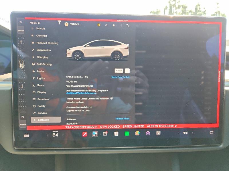 2023 Tesla Model x VIN 7SAXCBE55PF389271 COPART salvage auction — FRONT END, Ca - Salvage Certificate, sold $30,000 on 2026-09-15 (photo 9)
