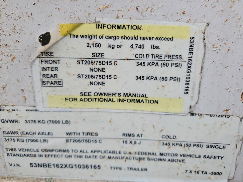 2016 Diamond cargo Diamond cargo VIN 53NBE162XG1036165 COPART salvage auction — FRONT END, PA - CERTIFICATE OF SALVAGE, sold $2,550 on 2026-09-17 (photo 9)