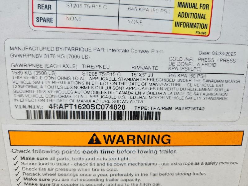 2025 Interstate Unknown VIN 4RAPT1620SC074828 COPART salvage auction — FRONT END, TN - CERTIFICATE OF TITLE (P), sold $2,500 on 2026-09-10 (photo 8)