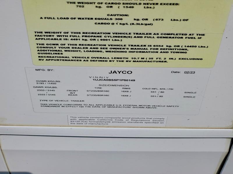 2023 Jayco Eagle VIN 1UJCA0BS5P1P50149 COPART salvage auction — SIDE, NE - CERT OF TITLE-SALVAGE, sold $10,900 on 2026-10-08 (photo 8)