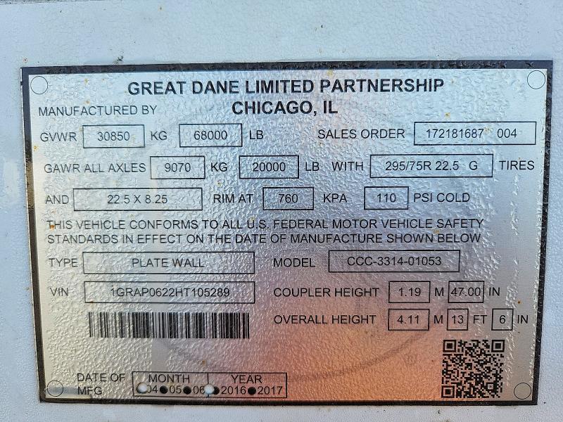 2017 Great dane Unknown VIN 1GRAP0622HT105289 COPART salvage auction — SIDE, MI - SCRAP CERTIFICATE OF TITLE, sold $575 on 2026-09-18 (photo 8)