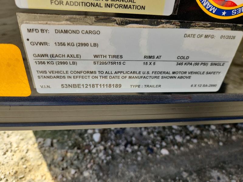 2026 Diamond cargo VIN 53NBE1218T1118189 COPART salvage auction — NORMAL WEAR, BS, sold $3,500 on 2026-09-18 (photo 8)