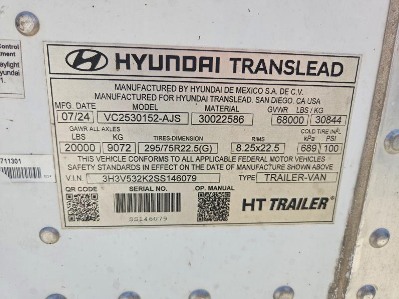 2025 Hyun Trailer VIN 3H3V532K2SS146079 COPART salvage auction — ROOF, TX - SALVAGE VEHICLE TITLE, sold $11,200 on 2026-09-01 (photo 8)