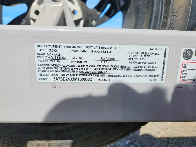 2020 Unknown VIN 5A7BB243XMT000682 COPART salvage auction — MINOR DENT/SCRATCHES, OR - CERTIFICATE OF TITLE, sold $5,300 on 2026-09-01 (photo 8)