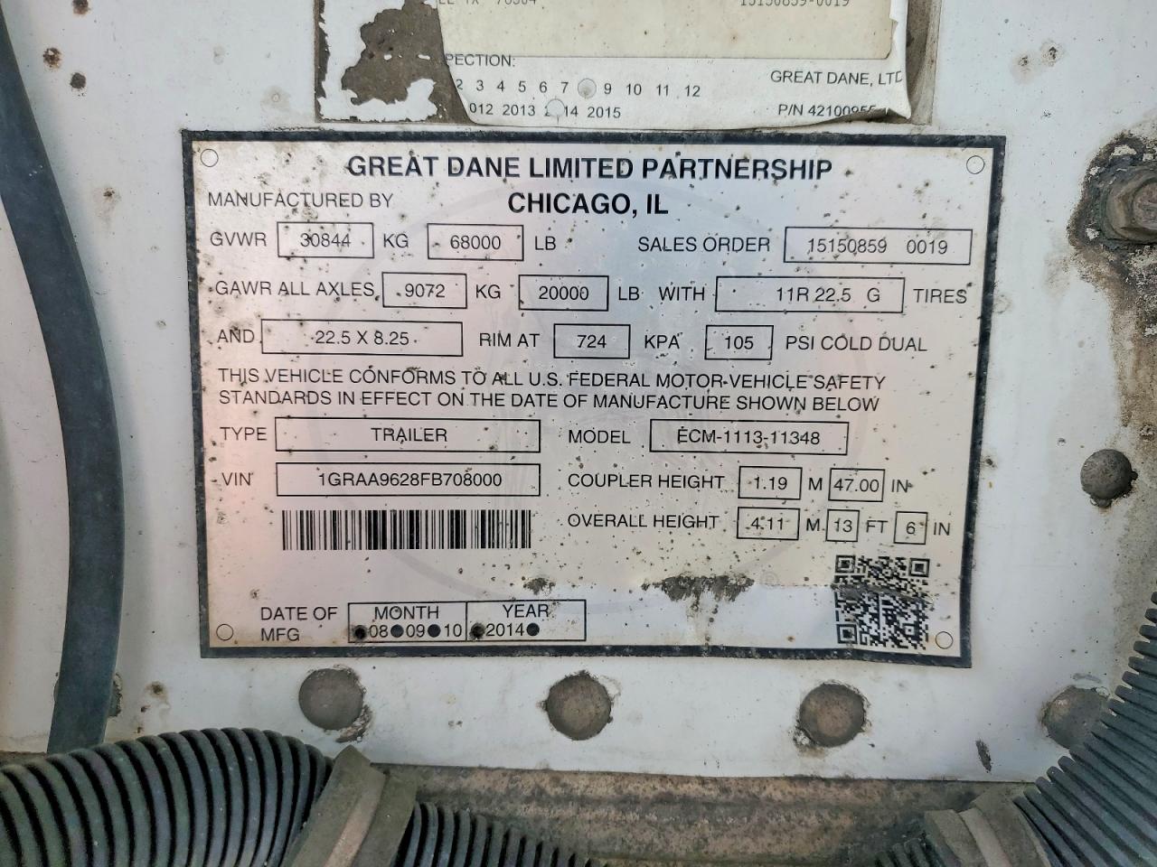 2015 Great dane VIN 1GRAA9628FB708000 COPART salvage auction — Minor Dent/Scratches, IL - DIS/DLR/EXP ONLY CLEAN TITLE, sold $2,975 on 2026-10-02 (photo 8)