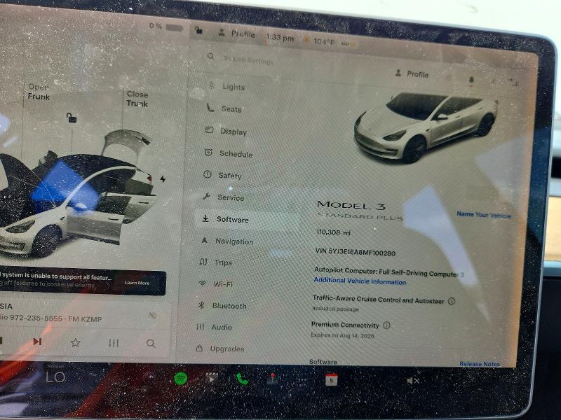 2021 Tesla Model 3 VIN 5YJ3E1EA8MF100280 COPART salvage auction — MINOR DENT/SCRATCHES, SC - CERTIFICATE OF TITLE, sold $11,300 on 2026-09-10 (photo 9)