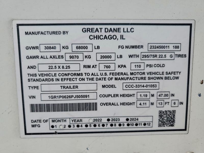 2023 Great dane trailers Dry box tr VIN 1GR1P0626PJ505091 COPART salvage auction — ALL OVER, TN - SALVAGE CERTIFICATE, sold $14,600 on 2026-08-27 (photo 8)