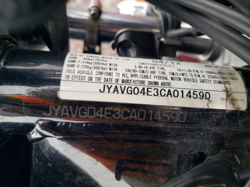 2012 Yamaha Xv VIN JYAVG04E3CA014590 COPART salvage auction — FRONT END, In - Cert Of Title-Salvage Title, sold $225 on 2026-09-03 (photo 9)