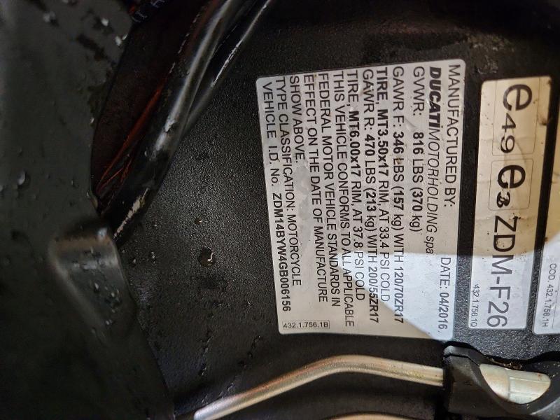 2016 Ducati Superbike VIN ZDM14BYW4GB006156 COPART salvage auction — ALL OVER, Oh - Cert Of Title-Salvage, sold $3,000 on 2026-08-20 (photo 9)