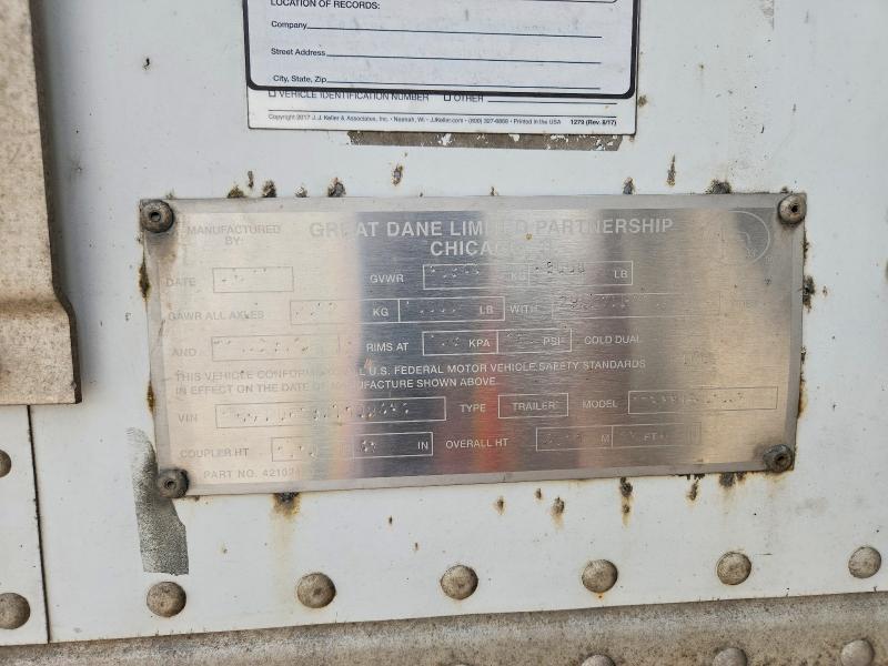 2018 Great dane trailers Trailers VIN 1GRAP0628JT109434 COPART salvage auction — ALL OVER, OH - CERT OF TITLE-SALVAGE, sold $125 on 2026-09-10 (photo 9)