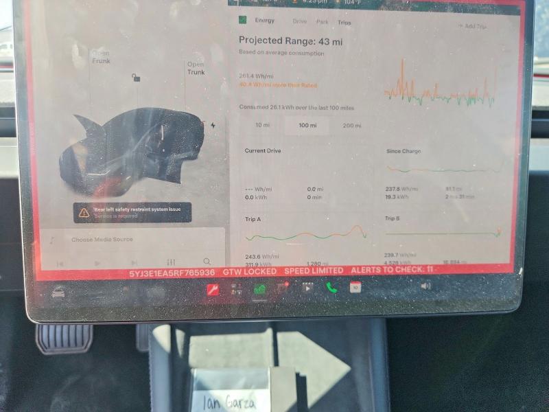2024 Tesla Model 3 VIN 5YJ3E1EA5RF765936 COPART salvage auction — REAR END, Tx - Salvage Vehicle Title, sold $12,200 on 2026-10-03 (photo 9)