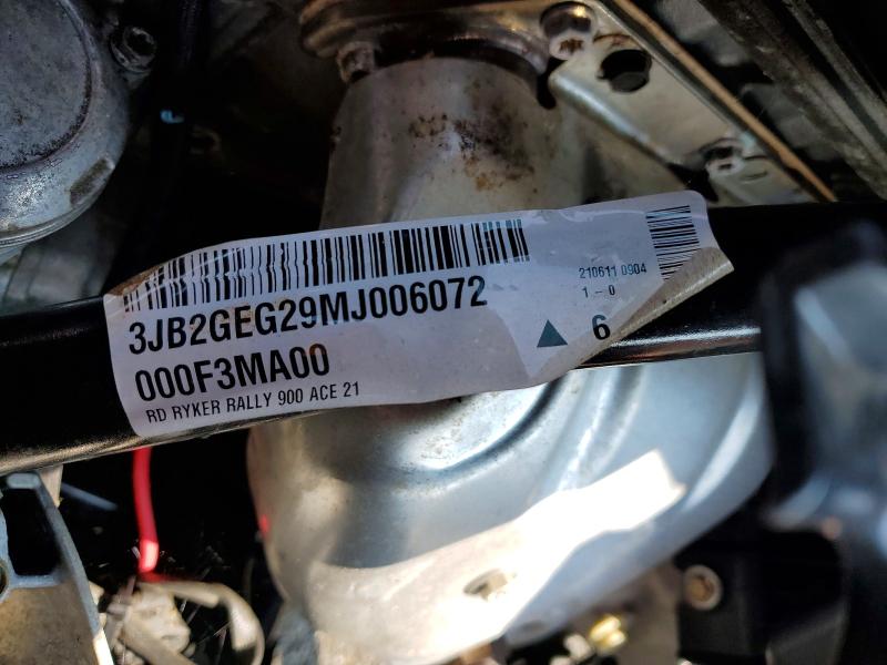 2021 Can-am Ryker VIN 3JB2GEG29MJ006072 COPART salvage auction — MECHANICAL, CT - CERTIFICATE OF TITLE, sold $1,700 on 2026-08-28 (photo 9)