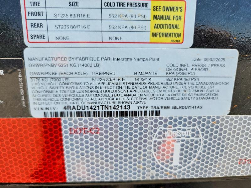 2026 Interstate Unknown VIN 4RADU1421TN142143 COPART salvage auction — MINOR DENT/SCRATCHES, TN - CERTIFICATE OF TITLE (P), sold $4,150 on 2026-09-24 (photo 9)