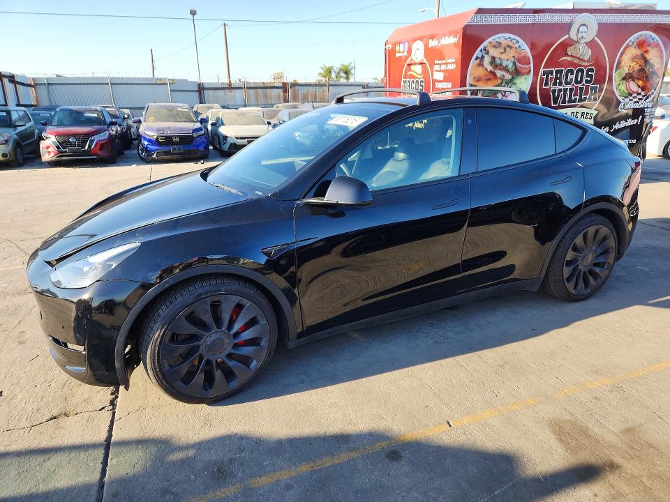 2021 Tesla Model y VIN 5YJYGDEF5MF216081 COPART salvage auction — FRONT END, Ca - Salvage Certificate, sold $13,800 on 2026-10-05 (photo 1)