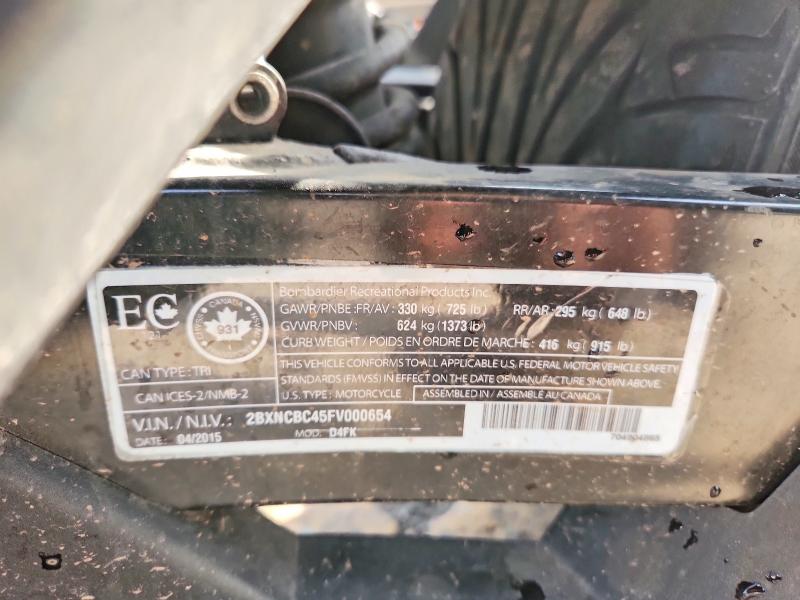 2015 Can-am/ brp Spyder VIN 2BXNCBC45FV000654 COPART salvage auction — MINOR DENT/SCRATCHES, Fl - Certificate Of Title (P), sold $20 on 2026-10-09 (photo 9)