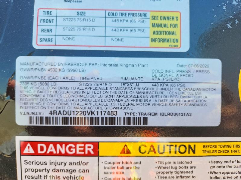 2027 VIN 4RADU1220VK117483 COPART salvage auction — NORMAL WEAR, TN - DIS/DLR/EXP ONLY CLEAN TITLE (P), sold $7,500 on 2026-09-18 (photo 8)
