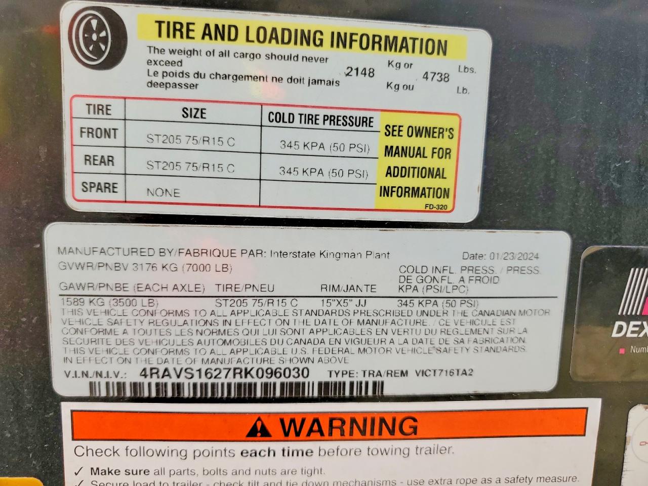 2024 Interstate Vict716ta2 VIN 4RAVS1627RK096030 COPART salvage auction — Normal Wear, TN - CERTIFICATE OF TITLE (P), sold $1,500 on 2026-09-18 (photo 8)