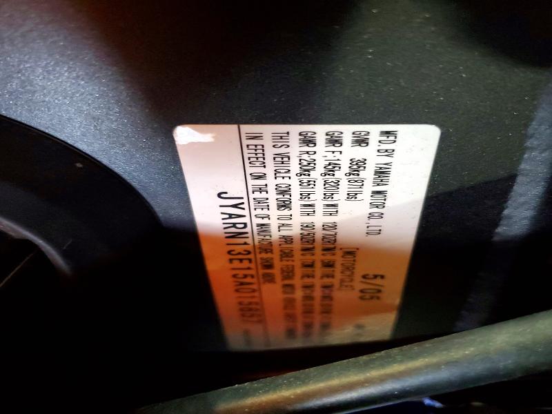 2005 Yamaha Yzfr1 VIN JYARN13E15A015657 COPART salvage auction — SIDE, Co - Public - Salvage Title, sold $1,700 on 2026-09-10 (photo 9)