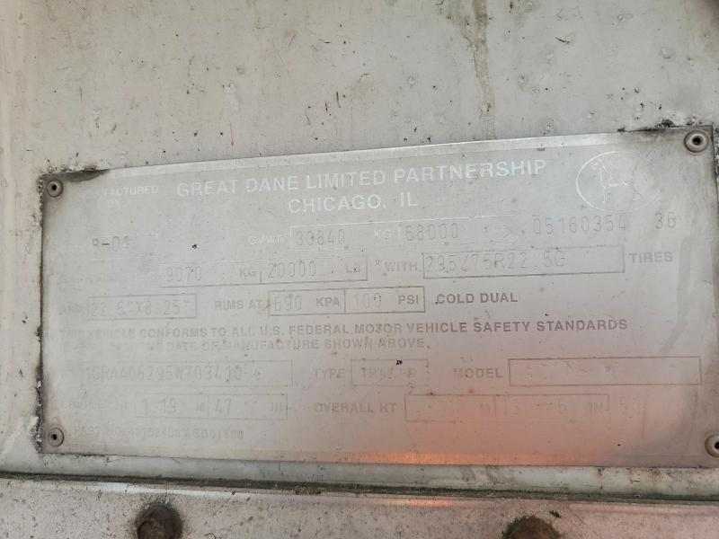 2005 Great dane trailers Great dane trailers VIN 1GRAA06295W703410 COPART salvage auction — MINOR DENT/SCRATCHES, OR - CERTIFICATE OF TITLE, sold $3,250 on 2026-09-08 (photo 8)