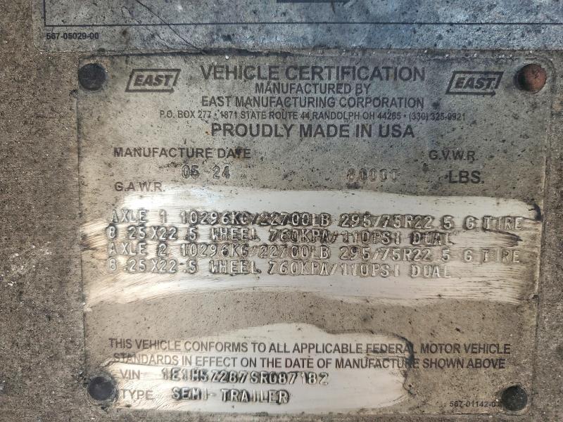 2025 East Flatbed VIN 1E1H5Z287SR087182 COPART salvage auction — BURN, IA - CERTIFICATE OF TITLE, sold $3,950 on 2026-10-09 (photo 9)