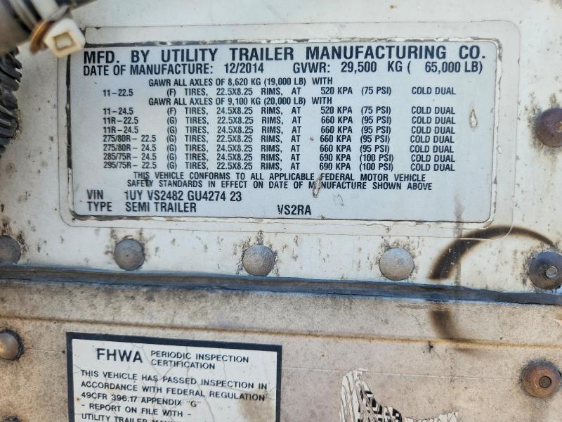 2016 Utility trailer VIN 1UYVS2482GU427423 COPART salvage auction — MINOR DENT/SCRATCHES, IL - DIS/DLR/EXP ONLY CLEAN TITLE (P), sold $1,350 on 2026-09-08 (photo 9)