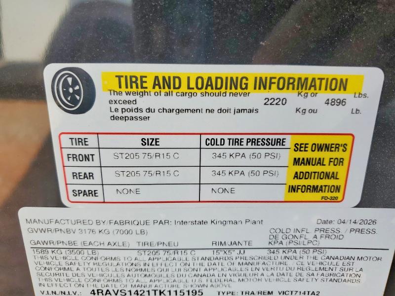 2026 Interstate Unknown VIN 4RAVS1421TK115195 COPART salvage auction — SIDE, TN - CERTIFICATE OF TITLE (P), sold $2,650 on 2026-09-25 (photo 9)