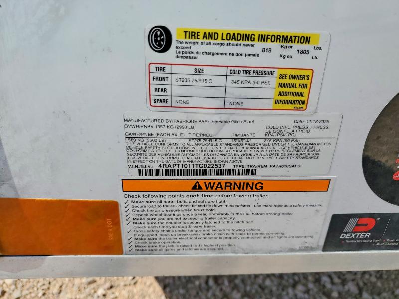 2026 Interstate Unknown VIN 4RAPT1011TG022537 COPART salvage auction — MINOR DENT/SCRATCHES, TN - CERTIFICATE OF TITLE (P), sold $1,150 on 2026-09-22 (photo 8)